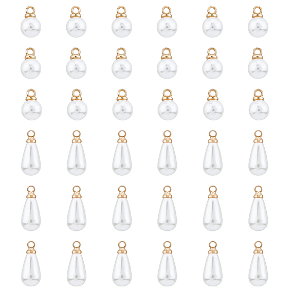 100шт 2 стили пластиковые имитация жемчуга подвески, с латунной найти, каплевидные и круглые подвески