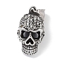 316 Surgical Stainless Steel Pendants, with Rhinestone, Skull Charm, Antique Silver