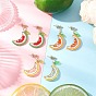 304 Stainless Steel Glass Fruit Dangle Stud Earrings, with Acrylic Leaf, Golden