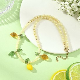 Limón de cristal con colgante de hoja acrílica, collares de cuentas de vidrio, colorido