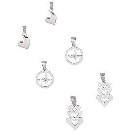 Unicraftale 304 Stainless Steel Pendants, Heart with Heart/Flat Round/Heart
