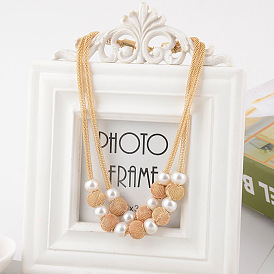 Двухслойное ожерелье для женщин из сплава и круглых бусин из искусственного жемчуга., белые