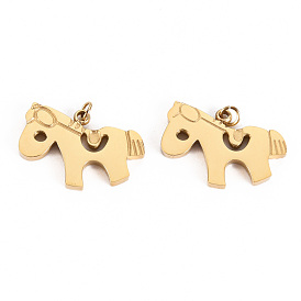 304 Stainless Steel Charms, with Jump Rings, Laser Cut, Horse