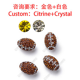 Handmade Polymer Clay Rhinestone Beads, Oval