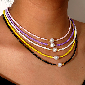 Ожерелья из искусственного жемчуга и стеклянных бусин для женщин, элегантные украшения для ключицы