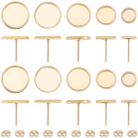 50 pièces 5 styles 304 résultats de boucles d'oreilles en acier inoxydable, suports à cabochon, avec 50 écrous d'oreille, plat rond