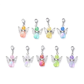 Eco-Friendly Transparent Acrylic Pendants, with Platinum Tone Tibetan Style Alloy Beads and 304 Stainless Steel Lobster Claw Clasps, Angel & Fairy