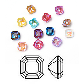 K9 Glass Rhinestone Cabochons, Mocha Fluorescent Style, Pointed Back, Faceted, Square
