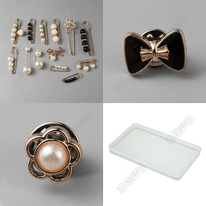 Broches épingles de sûreté en plastique avec nœud papillon et fleur imitation perle, épinglette en fer exquise pour fille femmes