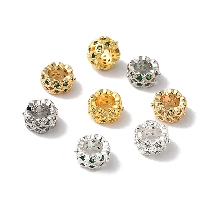 Долговечные бусины из латуни с микропаве и прозрачным фианитом, цветок, большое отверстие шарик