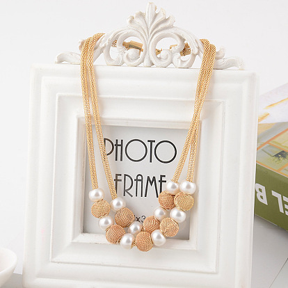 Двухслойное ожерелье для женщин из сплава и круглых бусин из искусственного жемчуга., белые