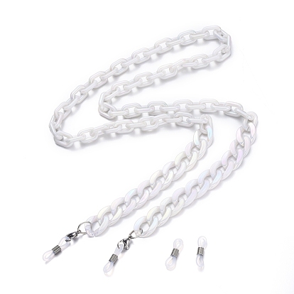 Chaînes de lunettes, tour de cou pour lunettes, avec câble acrylique et chaînes gourmettes, 304 fermoirs à pince de homard en acier inoxydable et extrémités en caoutchouc