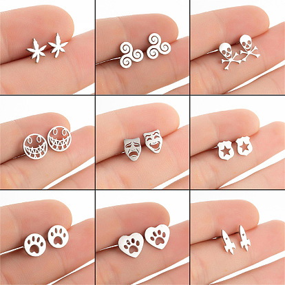 Geometric Circle Emoticon Earrings with Skull, Bear Paw and Maple Leaf Charms