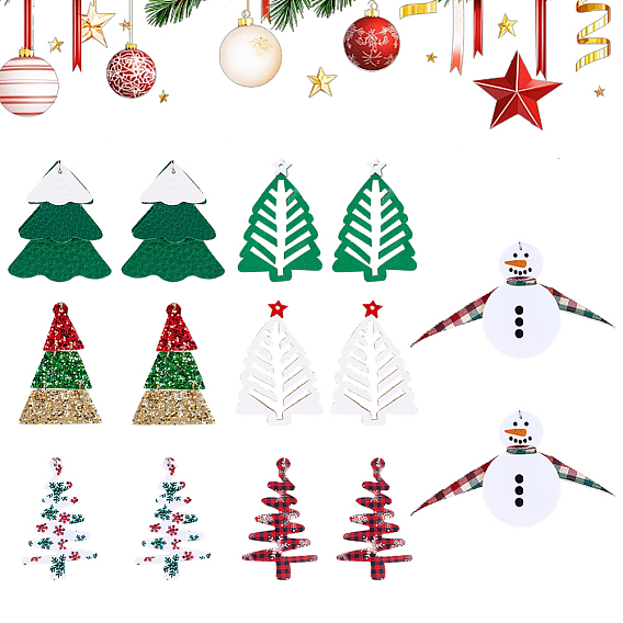14 шт. 7 стили большие подвески из искусственной кожи, с блестка, Новогодняя тема