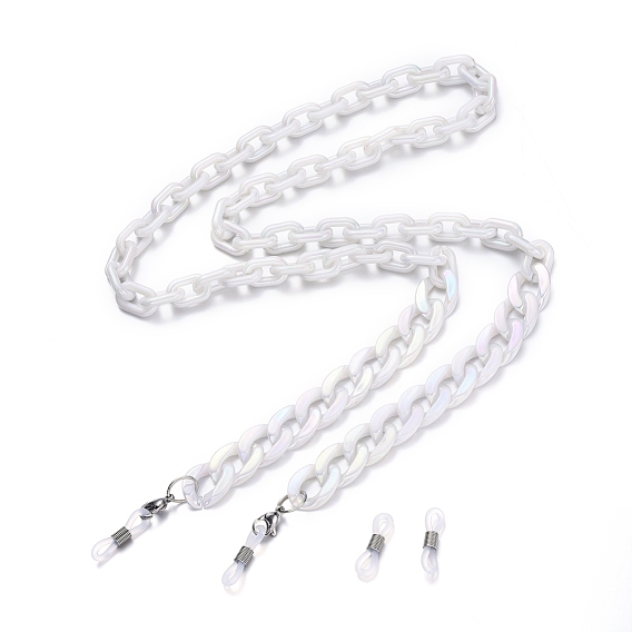 Eyeglasses Chains, Neck Strap for Eyeglasses, with Acrylic Cable and Curb Chains, 304 Stainless Steel Lobster Claw Clasps and Rubber Loop Ends