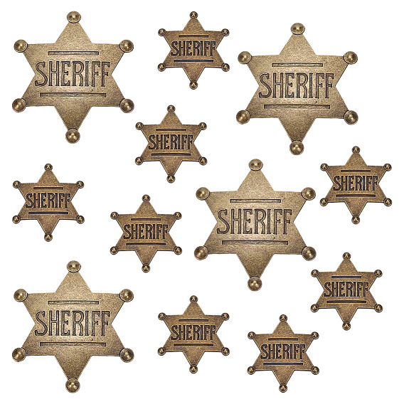 12шт. 2 стили, брошь-булавка в виде звезды из сплава со словом «шериф» для аксессуаров к костюму
