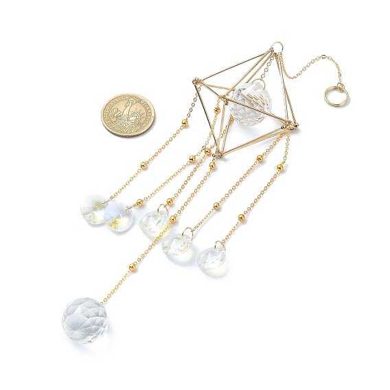 Стеклянный круглый шар с латунными цепочками, подвесные украшения, с 304 фурнитурой из нержавеющей стали, ловцы солнца для праздничного окна, украшения для настенных дисплеев