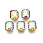 Sew on Rhinestone, Opaque Glass Rhinestones, with Iron Prong Settings, AB Color Plated, Faceted, Rectangle