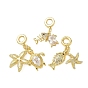 Европейские подвески-шармы с морскими животными из латуни, паве из прозрачных кубических цирконий, Подвески с большими отверстиями, реальный 18 k позолоченный