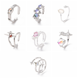 Anillos de puño abiertos de circonita cúbica, joyas de latón para mujer, Platino