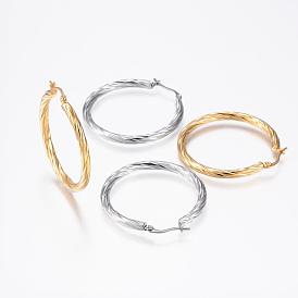 304 Stainless Steel Hoop Earrings, Hypoallergenic Earrings, Twist Stripe