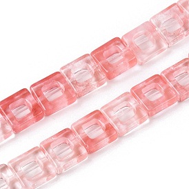 Cherry Quartz Glass Beads Strands, Hollow Square