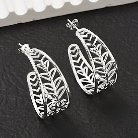 304 Серьги-гвоздики из нержавеющей стали с узором в виде листьев, c-образный, серьги-кольца