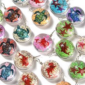 Transparent Glass Pendants, with Dried Flower Animal inside, Half Round