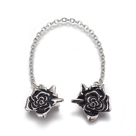 Зажимы воротник сплава, кардиган клипы, с эмалью и железными цепями, цветок