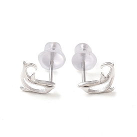 Rhodium Plated 999 Sterling Silver Dolphin Stud Earrings for Women, with 999 Stamp