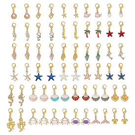 64pcs 32 décorations de pendentif en alliage de style, avec des fermoirs en imitation perle en plastique ABS et en alliage à griffes de homard, formes mixtes