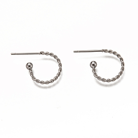  304 Stainless Steel Stud Earring Findings, Half Hoop Earrings, Twist Ring