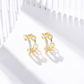 Серьги-манжеты из латуни с микропаве из прозрачного кубического циркония, без свинца и без кадмия, цепочка-оберег