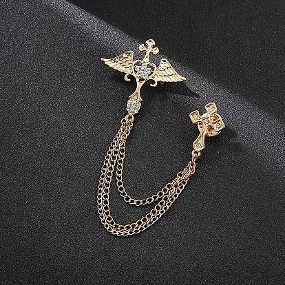 Chain Tassel Dangle Brooch Pin, Alloy Rhinestone Badge for Jackets Hats Bags