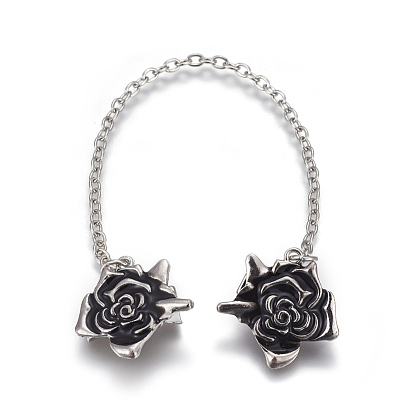 Зажимы воротник сплава, кардиган клипы, с эмалью и железными цепями, цветок
