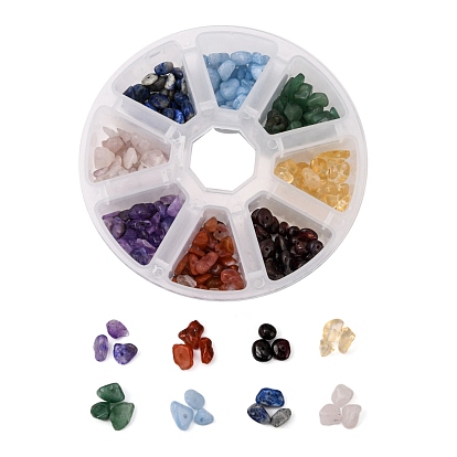 8 Farben Natursteine Chip-Perlen-Sets, natürlicher roter Südachat & Granat & Citrin & grüner Aventurin & Aquamarin & Lapislazuli & Amethyst & Bergkristall