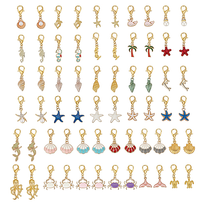 64pcs 32 décorations de pendentif en alliage de style, avec des fermoirs en imitation perle en plastique ABS et en alliage à griffes de homard, formes mixtes