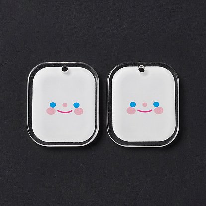 Transparent Acrylic Pendants, Rectangle with Smiling Face Pattern