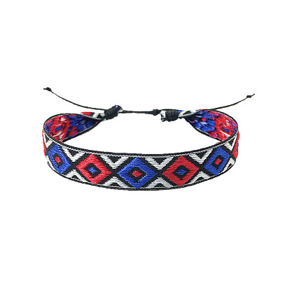 Bohemia Polyester Braided Flat Cord Bracelet, Adjustable Bracelet for Women