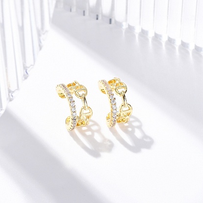 Серьги-манжеты из латуни с микропаве из прозрачного кубического циркония, без свинца и без кадмия, цепочка-оберег