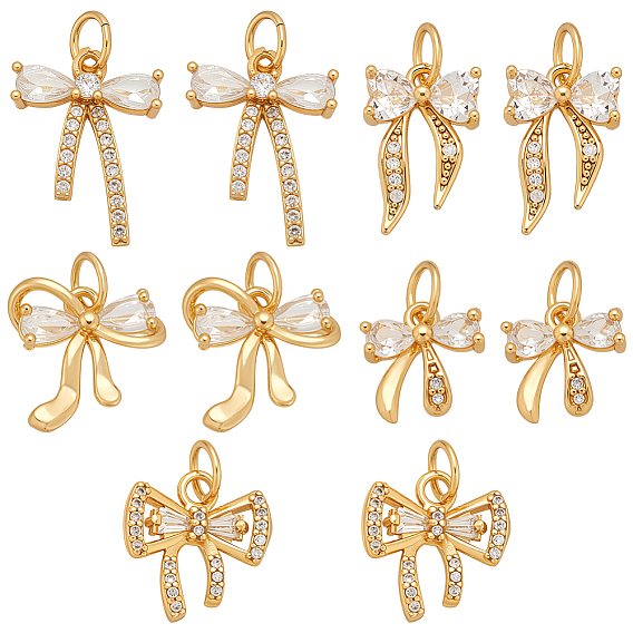 10шт 5 стили латунный кулон, со стразами, бантом