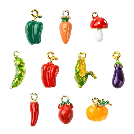 20 шт 10 стили подвески из сплава эмали, растительный, золотые