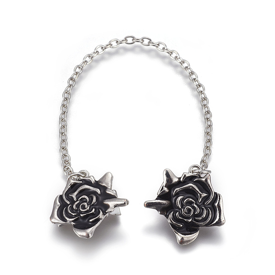 Зажимы воротник сплава, кардиган клипы, с эмалью и железными цепями, цветок