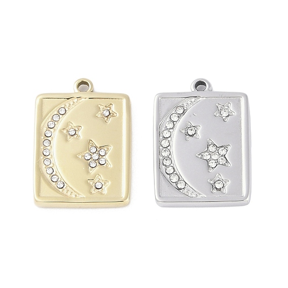 304 подвески из нержавеющей стали, со стразами, прямоугольник с подвеской в виде луны и звезды