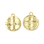 304 Stainless Steel Pendants, Flat Round with Cross Charms