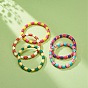 5Pcs 5 Colors Column Polymer Clay Stretch Beaded Bracelets, with Golden Plated Brass Beads