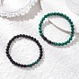 2 Браслеты из натуральных окрашенных и подвергнутых термической обработке бусин черного агата, малахита и синтетического гематита, эластичные, для женщин и мужчин., круглые