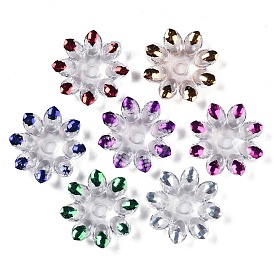 Transparent Acrylic Beads, Faceted, Flower, Half Plated