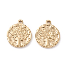 Ion Plating(IP) 316 Surgical Stainless Steel Pendants, Flat Round with Tree