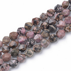 Natural Rhodonite Beads Strands, Star Cut Round Beads, Faceted